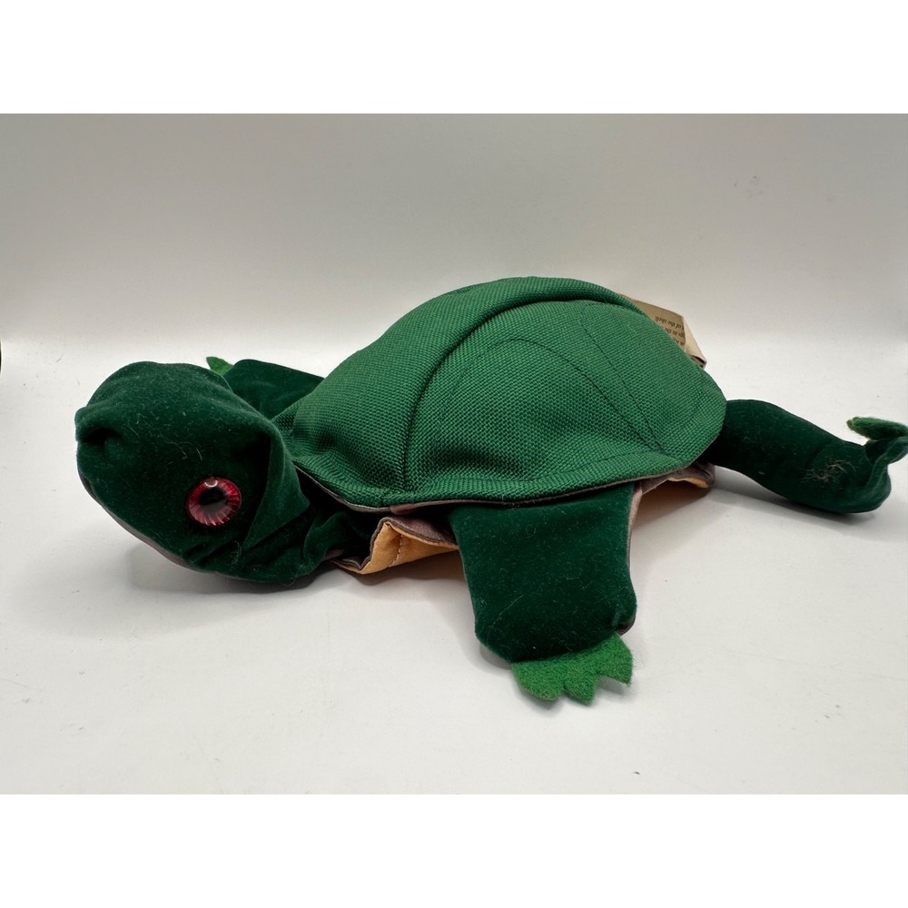 Fire Robin Puppets Green Velour 11" Turtle Hand Puppet Handmade in Vermont